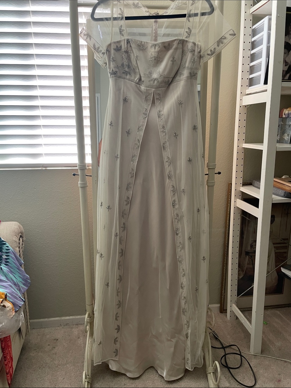 Michaelangelo Ivory Strapless Beaded Overlay Gown